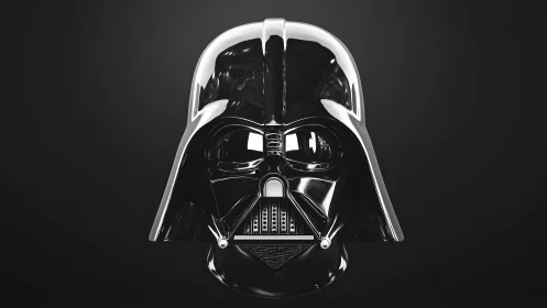 Darth Vader helmet close-up in dramatic, glossy 3D style.