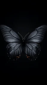 Low-key macro study of iridescent black butterfly morphology.