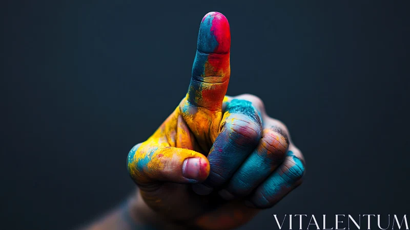 Painted fingertip gesture with vivid color contrast.