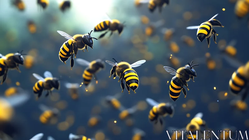 Busy honeybee helpers dancing through golden summer air.