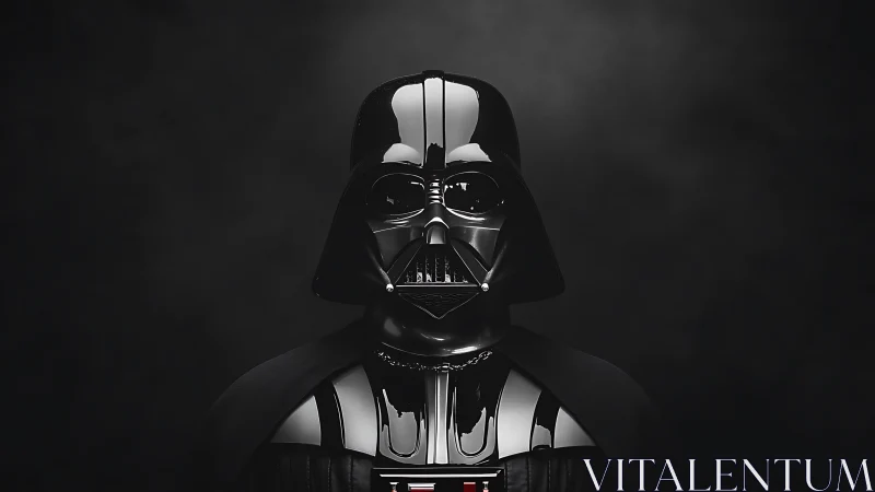 Black armored helmet and chest plate are centered in frame