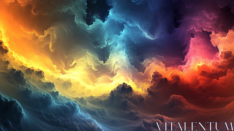 Surreal multicolor nebula cloudscape with radial light dynamics.