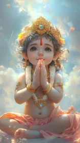 Divine child deity in ornate crown rendered as ethereal digital art