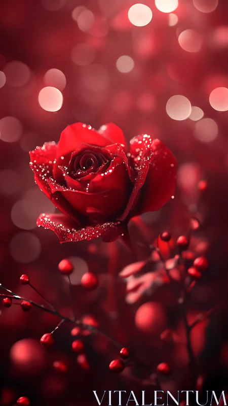 Crimson Romance Blooms Against Soft Bokeh Symphony