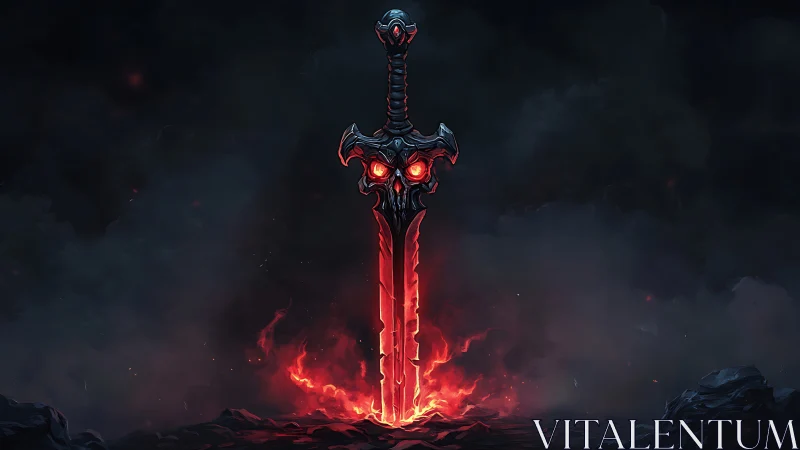 Demonic greatsword emerges from lava with infernal glow