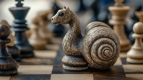 Curious snail chess piece brings playful charm to strategy