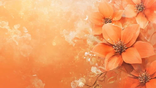 Soft orange blossoms drifting across luminous haze.