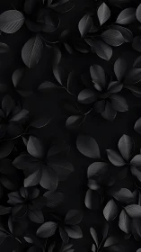 Monochrome botanical relief with layered matte black foliage forms