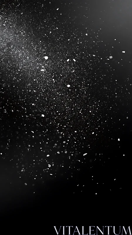 Glittering white dust drifts across a deep black void.