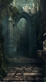Mossy stone archway quietly guards a forgotten passageway