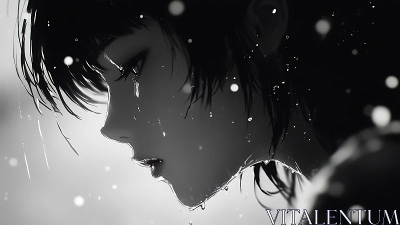 Soft rain traces a quiet girl&rsquo;s tears in gentle grayscale