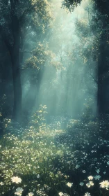 Enchanted Forest Clearing with Golden Light and Wildflowers
