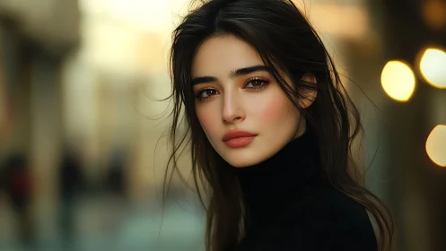 Soft-focus city portrait with luminous evening bokeh.