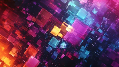 Vibrant Abstract Digital Cubes in Neon Colors, Futuristic Style.