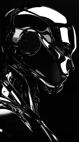 Chrome sentient silhouette in obsidian negative space profile.