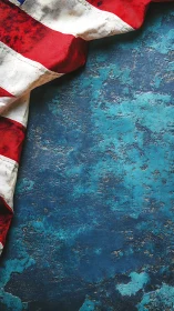 Weathered textile lies on distressed blue textured surface