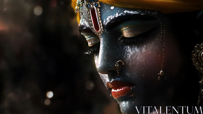 Digital painting portrait with jeweled devotional facial detailing.