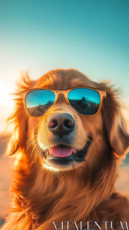 Golden retriever portrait uses stylized lighting and reflections
