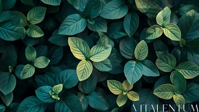 Green leaves pattern with soft natural light and shadows.