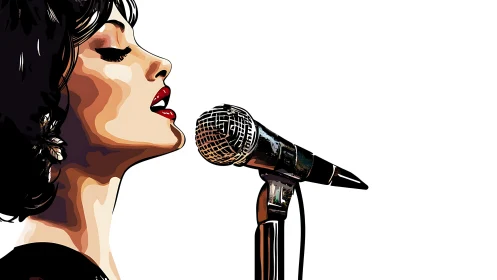 Profile illustration of singer performing at microphone.