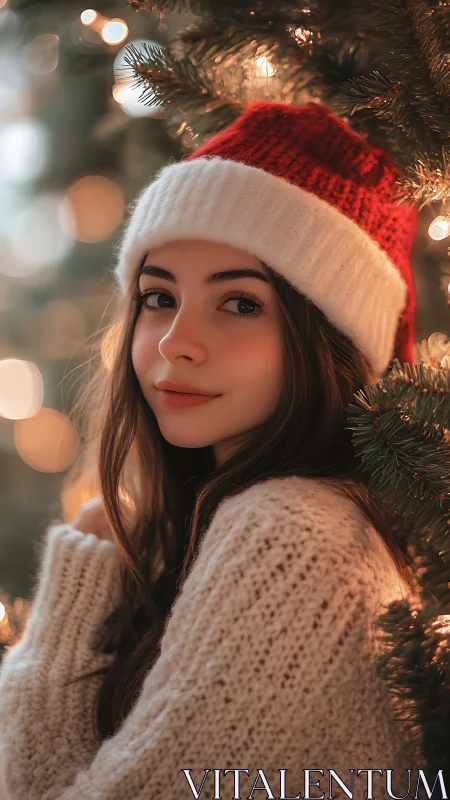 Soft-glow holiday portrait lingers between lights and pine