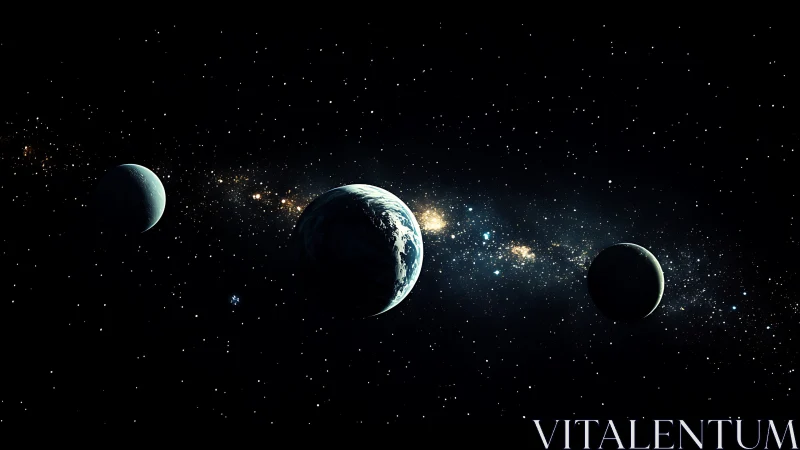 Aligned planets drift across a luminous galactic starfield.