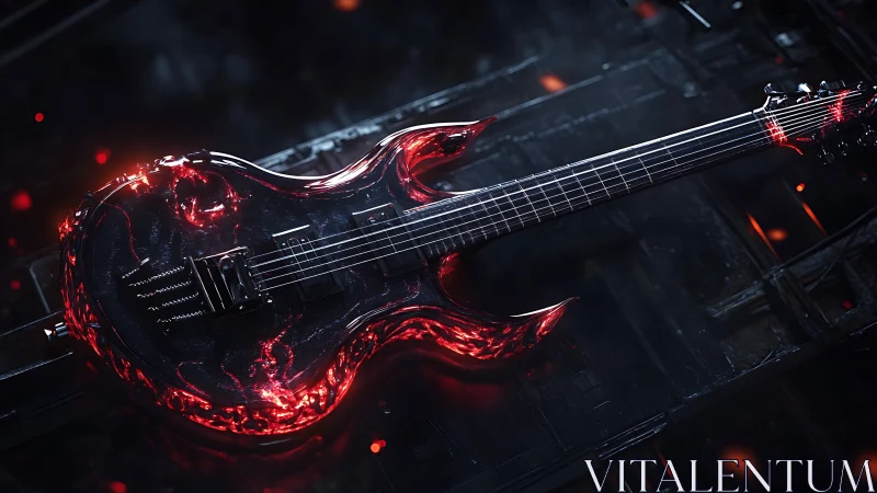 Molten black electric guitar with glowing red accents.