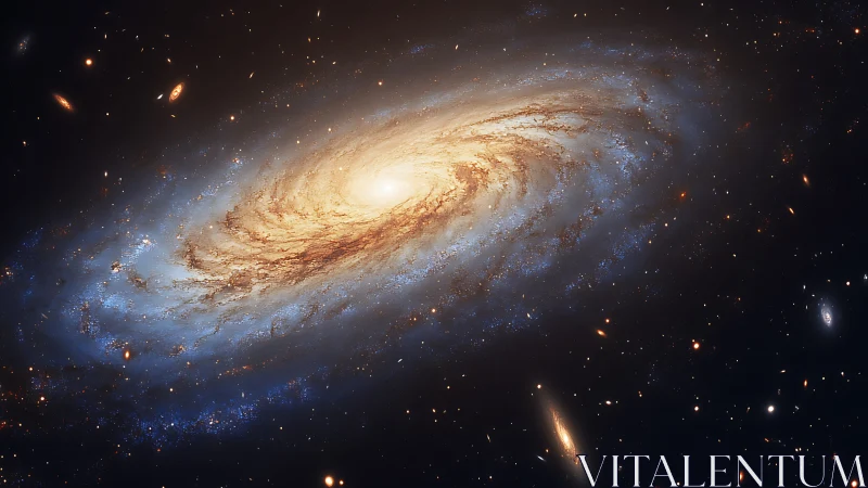 Golden spiral galaxy drifting through a quiet star sea.