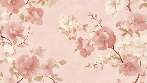 Pink and white floral arrangement against pale blush background