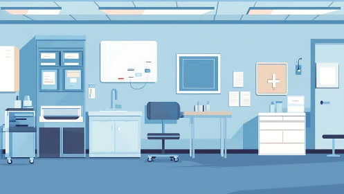 Cool blue clinic calm where quiet instruments await care.