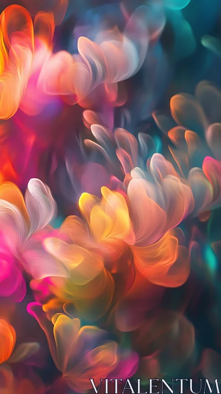 Digital abstraction shows layered translucent petal-like forms