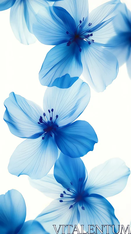 Translucent Blue Floral Petals with Radial Stamen Structure.
