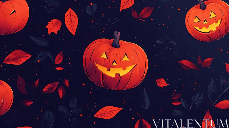 Glowing jack-o&rsquo;-lantern pumpkins float in a playful night sky