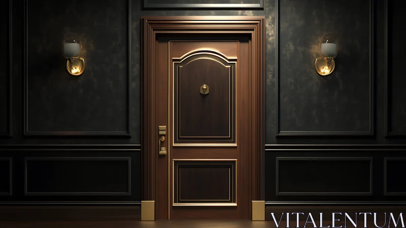 Midnight hotel door glowing with quiet golden secrets.