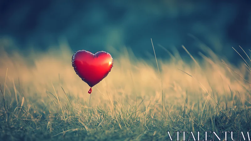 Love Takes Flight. A Vibrant Heart Balloon Soars Over Golden Fields.