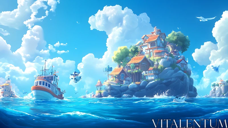 Floating Island Architectural Ecosystems with Maritime Commercial Transit.