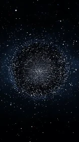 Radial starfield burst with dense central particle cluster.