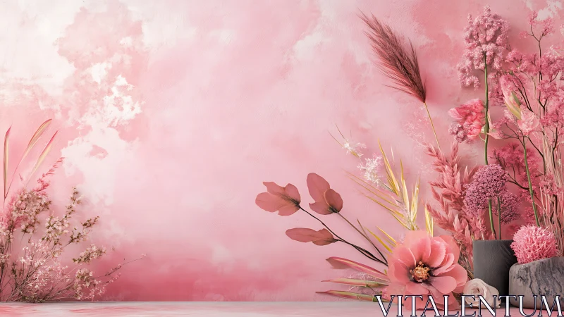 Soft Pink Floral Still Life with Dried Botanicals.