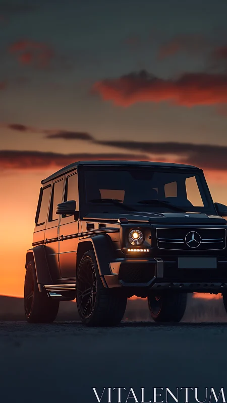 Boxy luxury SUV rendered in high-fidelity sunset lighting.