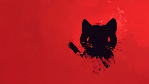 Silhouetted Cat with Watercolor Splash Effect.