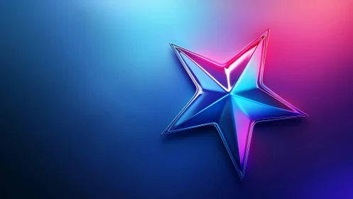 Chromed five-point star under neon magenta and cyan lighting