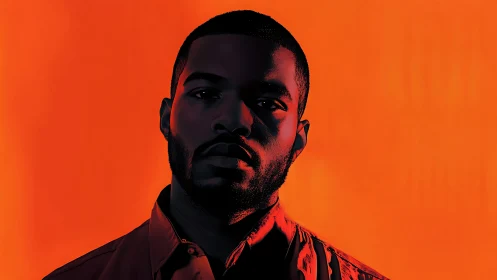 High-contrast digital portrait under asymmetric red lighting.