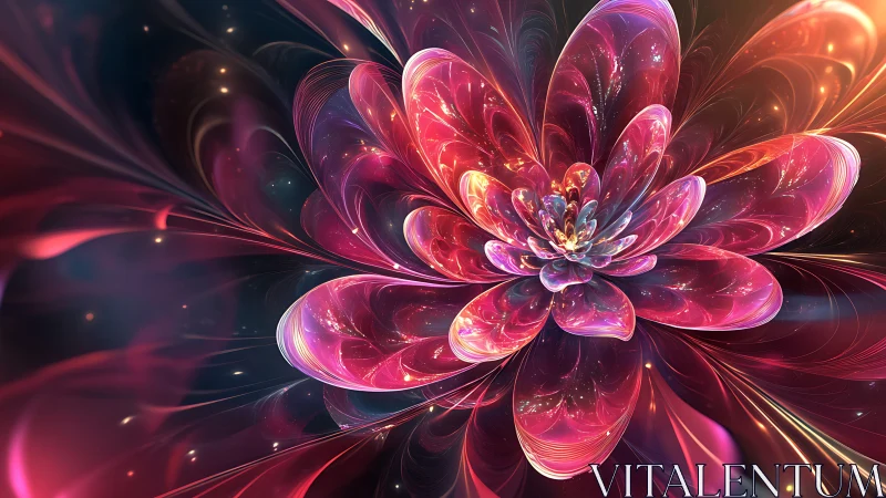 Fractal luminous flower bloom with iridescent translucent petals