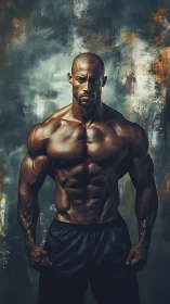 Hyperdefined male bodybuilder study with moody chiaroscuro