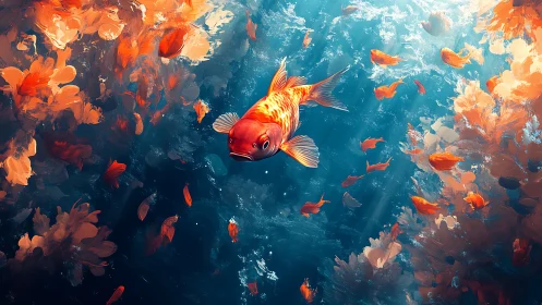 Luminous koi drifting through painterly coral blooms.