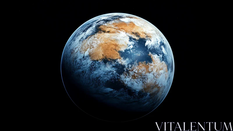 Detailed view of a stylized Earthlike planet in space.