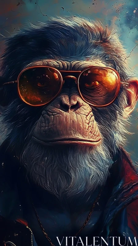 Stylish ape portrait radiates cool attitude in neon light