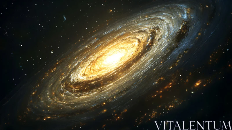 Spiral galaxy with luminous core and scattered star field.