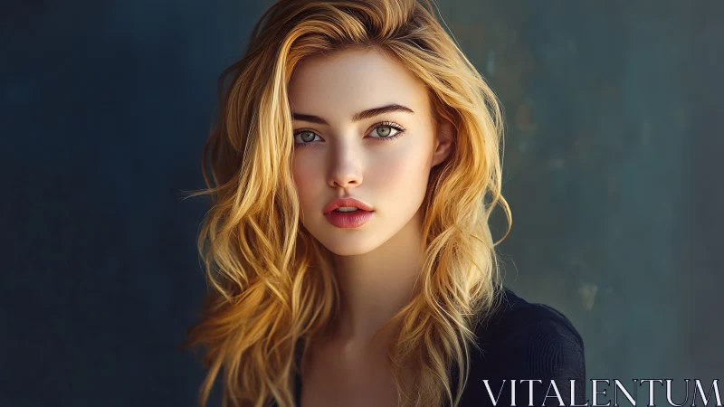 Digital portrait of blonde woman with soft cinematic light.