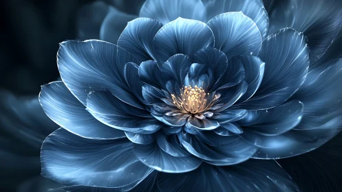 Iridescent blue digital bloom rendered with hyperreal detailing